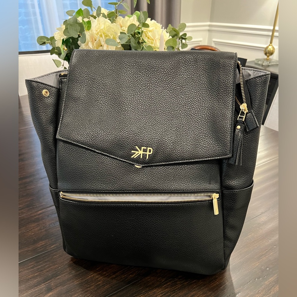 Freshly Picked Original Diaper Bag - Black Vegan Leather with Gold Metal